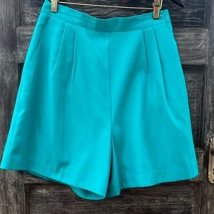 Lucia Vintage 90s Front-Pleated High-Waisted Shorts, Turquoise | 12